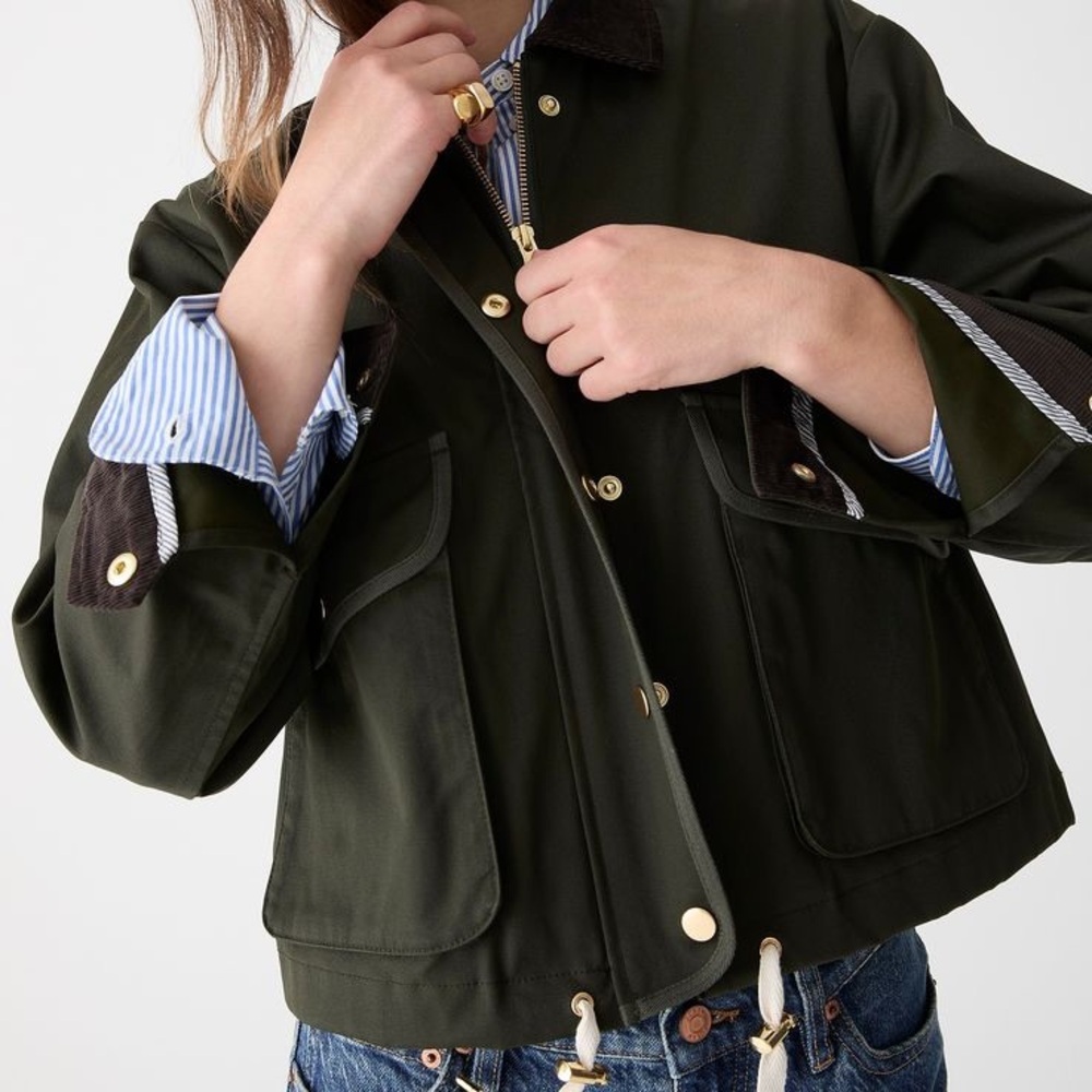 J. Crew New Cropped Barn Jacket in Olive Green